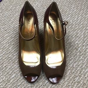 J crew peep toes sling back suede heels Sz 7